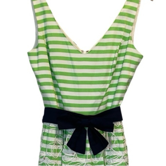 Lilly Pulitzer Roswell Green/White Striped Mini Dress with Navy Bow,Strapless, 8 - Picture 15 of 16